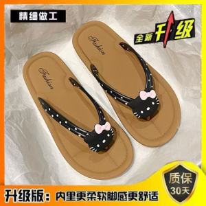 Free Shipping Durable Flat-Soled Flip-Flops For Women Perfect For Summer Wear Featuring A Cute And Sweet Polka Dot Design With A Hello Motif And A Trendy Toe-Post Style