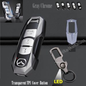 เคสกุญแจรีโมทรถยนต์ MAZDA Smart Sport Style Key Case LED Key Chain พร้อมแผ่น TPU ใส กันรอยปุ่ม  แข็งแรง ทนทาน เงางาม  (Metal Zinc Alloy)