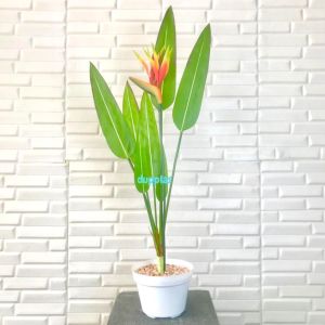 Pohon Hias Daun Heliconia Bunga Paradise Latex Artificial Pot Dasar Putih Plastik Pajangan Dekorasi Ruangan Pohon Plastik