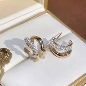 WHC Jewelry Khuyên Tai Vòng Ngọc Trai Kim Loại Không Đều Hai Lớp Mới Nhất Khuyên Tai Thời Trang Hàn Quốc Cho Nữ