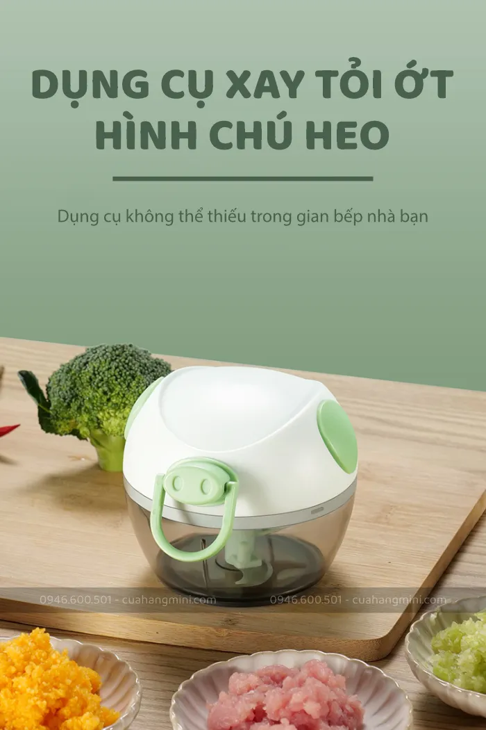 Dụng Cụ Xay Tỏi Ớt Kéo Tay Hình Con Heo