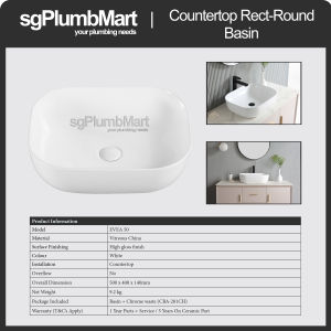 Rubine x sgPlumbMart  EVEA 50  Countertop Ceramic Basin 500x400x140mm Toilet Bathroom Basin Table Top Basin