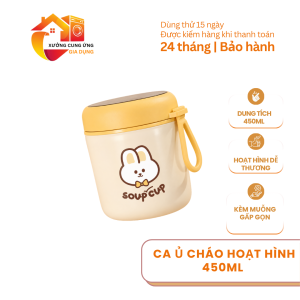 Ca Ủ Cháo Hoạt Hình 450ml - Ca Ủ Súp Đa Năng Tiện Lợi Kèm Muỗng Gấp Gọn