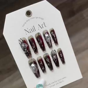 [HANDMADE]Artificial Nail Dark Heavy Industry Metal Rabbit Bloody Galaxy Falls Phototpy Nails Reusable and Removable Nails