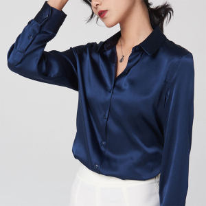 Alisa.Sonya 9 Solid Colors Silk Long Sleeve Shirt Collar Blouse for Women New Elastic Silk Satin Fashion OL Casual Tops