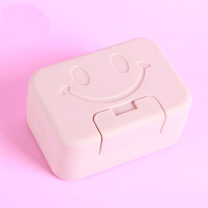 Smiling Face Soap Box Dish With Lid Waterproof Travel Portable Plastic Case Seal Soap Holder High Quality (Blue/Pink/Green)