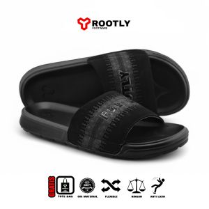 Rootly - Sandal Hitam Gold Pria Kekinian Shift Motif