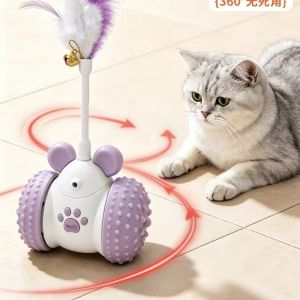 OOC USB Rechargeable Automatic Mouse Car Cat Toy 2 Play Mode Intelligent Obstacle Avoidance Infrared Cat Teasing Toy Moving Toy with Feathers and Bells Electric Racing Car Cat Toy Indoor Playing