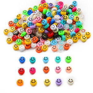 50Pcs 10Mm ยิ้มแบนลูกปัดอะคริลิกทรงกลมสําหรับเครื่องประดับทําสร้อยข้อมือสวยมีเสน่ห์แบบ DIY ศิลปะและหัตถกรรม