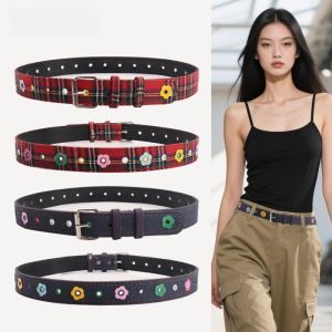 New European and American Punk Casual Womens Belt Fashion Flower Decorative Fabric Plaid Belt 110cm