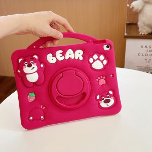 【Hot】Handheld Portable 360 Rotating Holder Pen Slot Strawberry Bear Silicone+PC Tablet Protective CaseFor iPad mini 1/2/3/4/5/6/75/6/Air1/2/Pro7/8/9/10/A16Air3/ProAir4/5Pro 1/2/3/4Air M2/M3Pro M4 Series