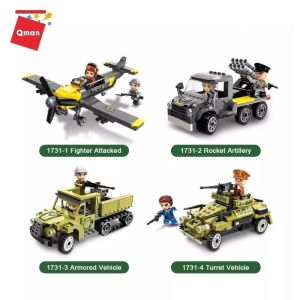 QMAN - 1731 Bộ đồ chơi xếp hình mô hình máy bay ô tô quân sự