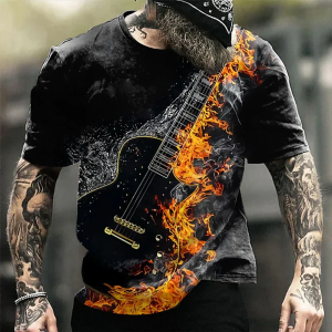 Flame Guitar 3D Print T-Shirts Horse Animal Streetwear Men Women Fashion Oversized Short Sleeve T Shirt Male Tees Tops Clothing