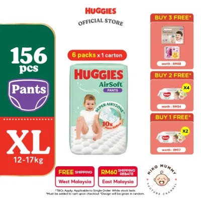 [MIKO MUMMY 18-21.08] Huggies AirSoft Pants Diapers XL26 (6 packs) - Breathable and Soft Premium Diapers for Baby
