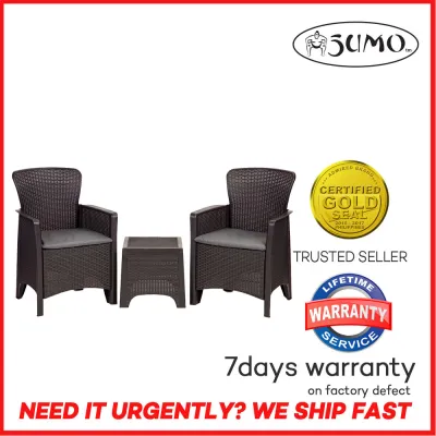 Sumo SF3-2P BRW 3pc Rattan Sofa Set - 2 Lounge Chairs plus Table (Brown) Sofa Set Home Furniture Home Chair Rattan Chair Plastic Chair Rattan Sofa Plastic Sofa Living Room Furniture Home Living Rattan Table Plastic Table Guest Chair