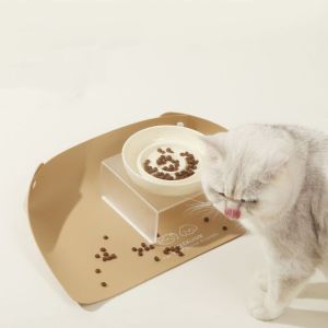 WPOT หนัง PU แผ่นรองจานกันหกสำหรับสัตว์เลี้ยง ป้องกันการลื่น ทนทานต่อน้ำมัน แผ่นอาหารสุนัข ทำความสะอาดง่าย ไม่ซึมน้ำ แผ่นรองให้อาหารสัตว์เลี้ยง ป้องกันการรั่วไหลของอาหารและน้ำ