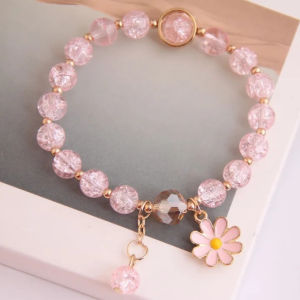 Lovely Crystal Beads Daisy Charm Fortune Bracelet for Women Girls Wrist Chain Bangle Jewelry COD