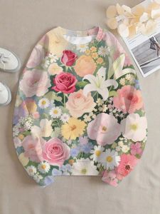[Local Stock] ZEEMIN Autumn Fashion Flowers 3d Print Long Sleeve T-Shirt Womens Clothing Long Sleeve T-shirt Casual Oversized Tops Tees Female