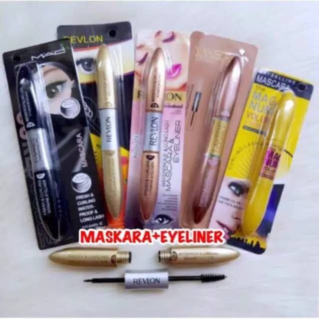 Mascara Eyeliner 2in1 Maskara + Eyeliner Double Extention 2 in 1 Maybelline Loreal Revlon