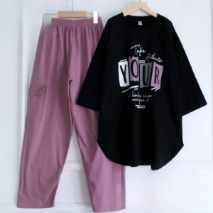 Setelan Cargo Wanita Dewasa Your Set Bahan Kaos Katun Combed One Set Wanita Blus Dan Celana Kargo Jumbo Ootd Casual