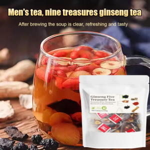 Millennium Ginseng Five Treasures Tea for Mens Health Boost Energy Anti Stress Kidney Support Tea with Red Date Goji Berry