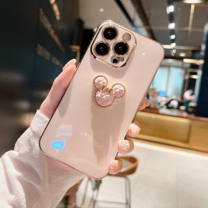 Mickey Mouse Chrome Softcase for iPhone 14 13 12 11 Pro Max / 14 13 12 11 Pro/ 14 Plus / / 14 13 11 / X / XS / XR / XS Max Luxury Cartoon Electroplated Stand Soft TPU Phone Cover Plating Motif Kartun Casing Case Silikon