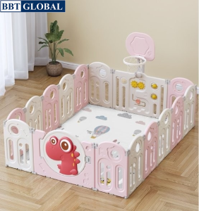 (Free ship Hà Nội HCM+bảo hành 2 năm)Quây cũi gấp gọn khủng long có cột bóng rổ và ném vòng BR9502