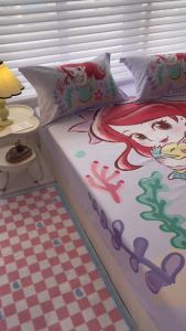 Girl Bedsheet Princess/Snow White/Mermaid Printed Fittedsheet Cartoon Garterized Bed Sheet Single/Queen/King