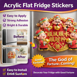 Acrylic Flat Fridge Stickers Five Gods of Wealth Acrylic Magnetic Refrigerator Magnet 2026 New Year Creative Decorative