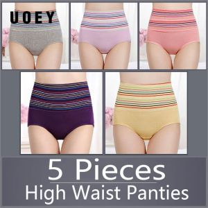 【READY STOCK】UOEY 5 PCS Cotton High Waist Colour Slimming Panties Women Underwear Postpartum Body Shaping Seluar dalam wanita Women Briefs Panties Plus Size