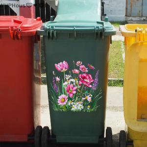 WP💓💛💖 Sunflower Trash Can Stickers Floral Wheel Trash Can Stickers Self-Adhesive Waterproof PVC Decals For Walls Bathroom Home Decor