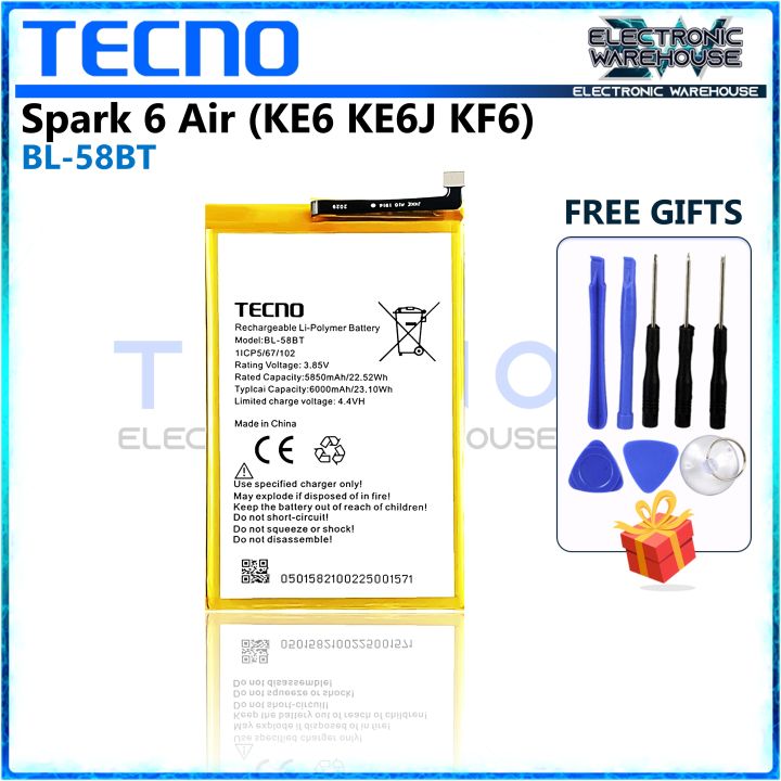 Battery for Tecno Spark Air Model BL-58BT KE6 KE6J KF6 6000mAh