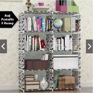 Rak buku serbaguna lemari buku portable / Rak buku 2 Sisi 8 kotak / rak buku serbaguna murah