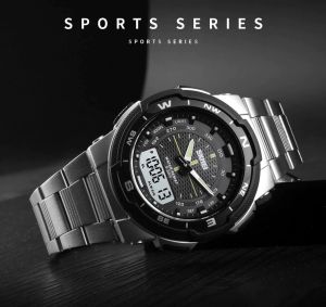 Jam Tangan Pria Stainless Steel Dual Display SKMEI Business Sport