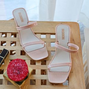 Ann.Fashion รองเท้าแตะสูง รองเท้าส้นสูง 4.5cm สีพื้นแบบเรียบหรูดูแพง ยืนนานไม่ปวดขา สายคาดแต่งลายหนัง #sy157