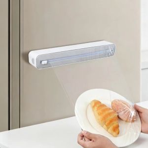 HUNIU Wall Mounted Plastic Wrap Cutter Sliding ic Suction Simple Operation Tin Foil Cutting Box Kitchen Tool Space Saving Food Film Dispenser For Kitchen Fridge