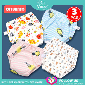 VREN เด็ก6ชั้นกางเกงฝึกกางเกงผ้าอ้อมเด็กซักได้นํากลับมาใช้ใหม่ได้ผ้าอ้อมผ้าเปลี่ยนผ้าอ้อมเด็กทารกได้ล้างได้ผ้าอ้อมเด็กเปลี่ยน3ชิ้น
