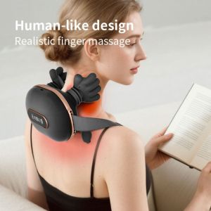 ESH63 Bionic Kneading Shoulder Neck Massager Heating Compress Deep Tissue Cervical Massage Device Portable Digital Display Bionic Kneading Massager Muscle Relaxation