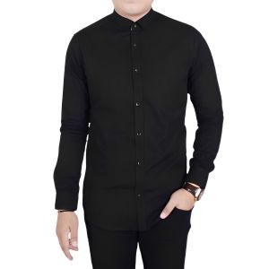 Kemeja Pria Dewasa Polos Lengan Panjang Hitam Formal Casual Jumbo