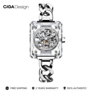 CIGA Design Womens Automatic Watch - R Series Crystal Love Luxury Clear K9 Crystal Case Exquisite Watch Gift Suitable for Women Clear and Silver Art Deco