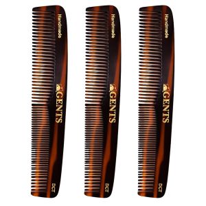 GENTS 7 Inch Tortoise Hair Combs Pack of 3 All Purpose Dressing Styling & Detangling Combs for Barbers Stylists & Everyday Hair Care for Men and Women Cellulose Acetate Peines Para Cabello