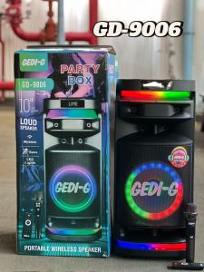 ลำโพงบลูทูธ รุ่น GD-9006 ฟรีไมค์ลอย1ตัว/รีโมท1ตัว ดอก10นิ้ว เสียงเบสแน่น รองรับAUX TF USB เสียบไมค์เพิ่มได้ 2ตัว เสียบกีต้าเล่นได้1ตัว  มีล้อลาก ลำโพงพร้อมไมค์ร้องเพลง
