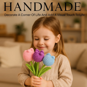 Hand-woven bouquet crochet tulips knitted crochet bouquet knitted roses creative birthday gift hand-woven roses tulips wool flowers lily of the valley