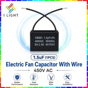 (Fast Delivery)1/2/5 PCS AC Ceiling Fan Motor Running Starting Electric Fan Capacitor 450V With Wire 1.5uf/2uf