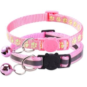 （2 Pack） Cotton Breakaway Cat Collars Set with Bells and Nighttime reflective design Adjustable 7.5-11Inch