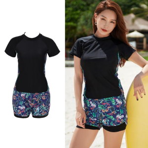 🇲🇾STOCK KL Plus Size (2PCS) SET UV Protect Women Pant Short Sleeve Skirt Swimsuit Swimwear Swimming Baju Berenang