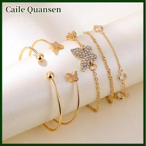 Caile 5PC New Bohemian Elegance Open Bracelets Rhinestone Butterfly Bracelet Girl Gift