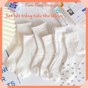 SET TẤT TRẮNG CỔ CAO NỮ VỚ CAO CỔ TIỂU THƯ LOLITA DÂU TÂY TẤT VỚ NỮ CỔ BÈO NHÚN ULZZANG STYLE HÀN QUỐC Camcamvintage