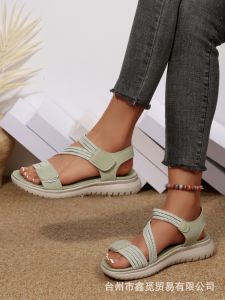 [Free Shipping] New 2026 Casual Velcro Sandals WomenS Plus-Size With Stitched Detailing And A Wedge Heel