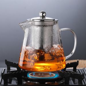 Teko Kaca Tahan Suhu Panas 550ml Tea Pot with Stainless Steel Infuser Heated Container 高硼硅煮茶壶